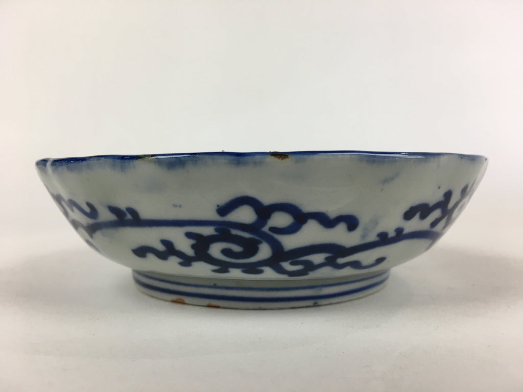 Antique C1900 Japanese Porcelain Deep Plate Sometsuke Blue Flower PY19