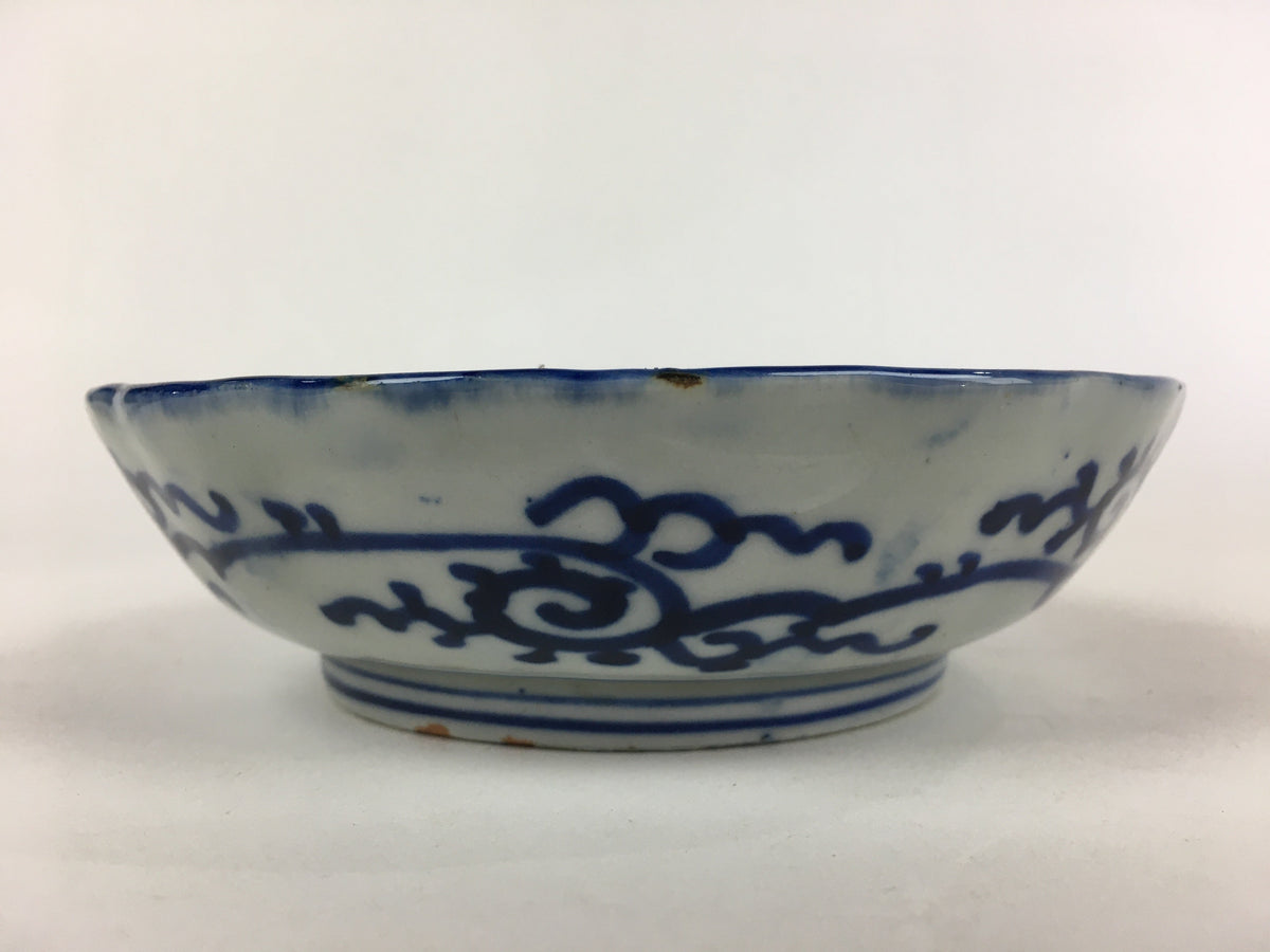 Antique C1900 Japanese Porcelain Deep Plate Sometsuke Blue Flower PY19