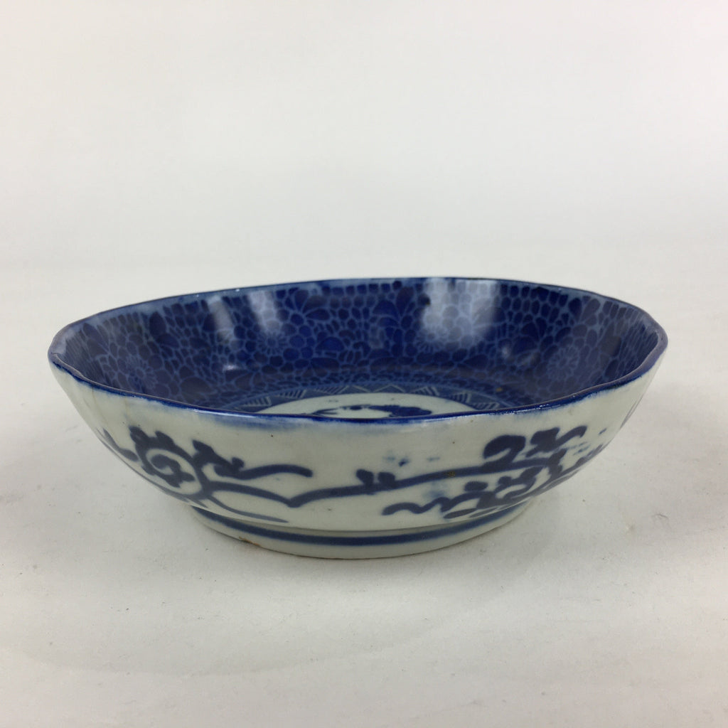 Antique C1900 Japanese Porcelain Deep Plate Sometsuke Blue Flower PY20
