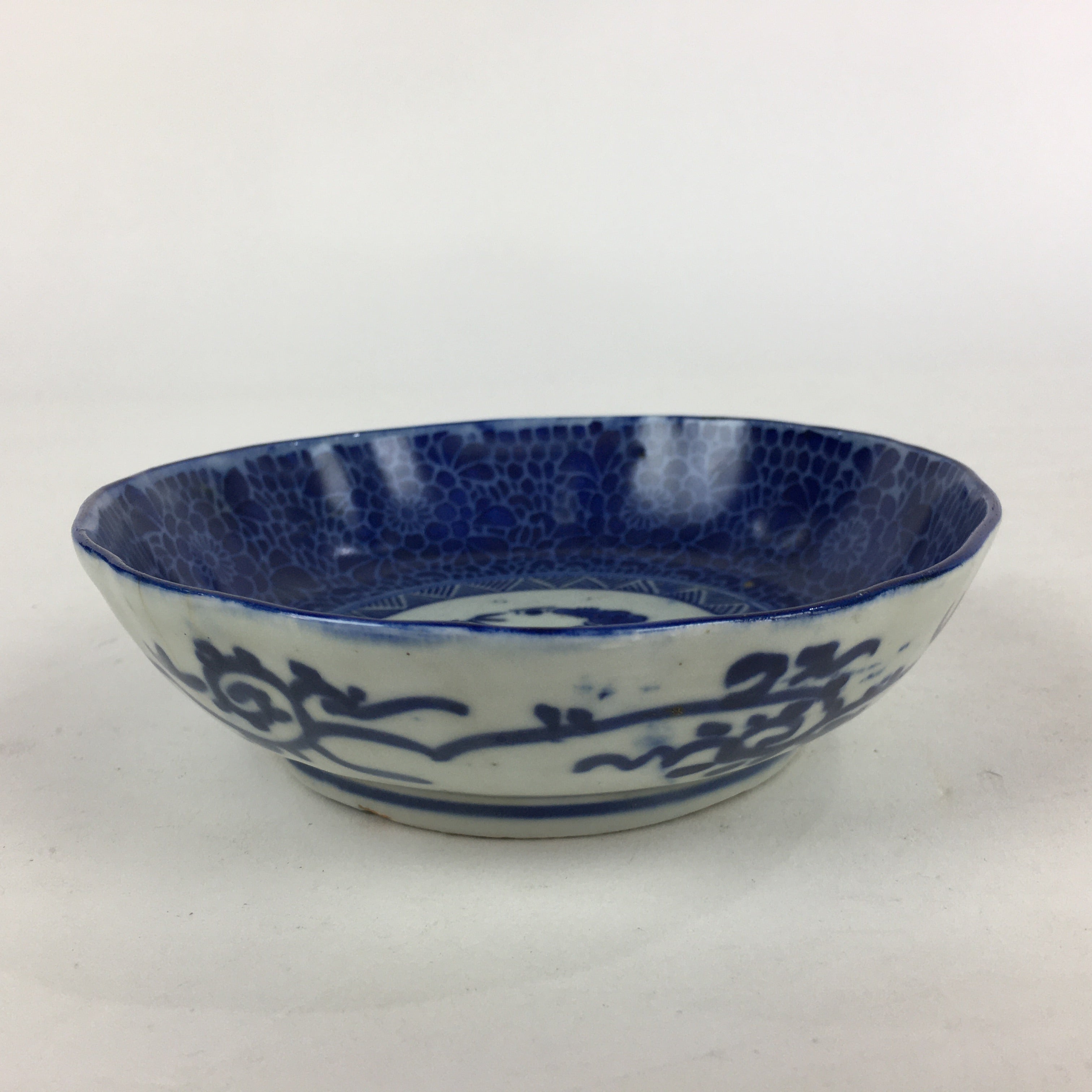 Antique C1900 Japanese Porcelain Deep Plate Sometsuke Blue Flower PY20