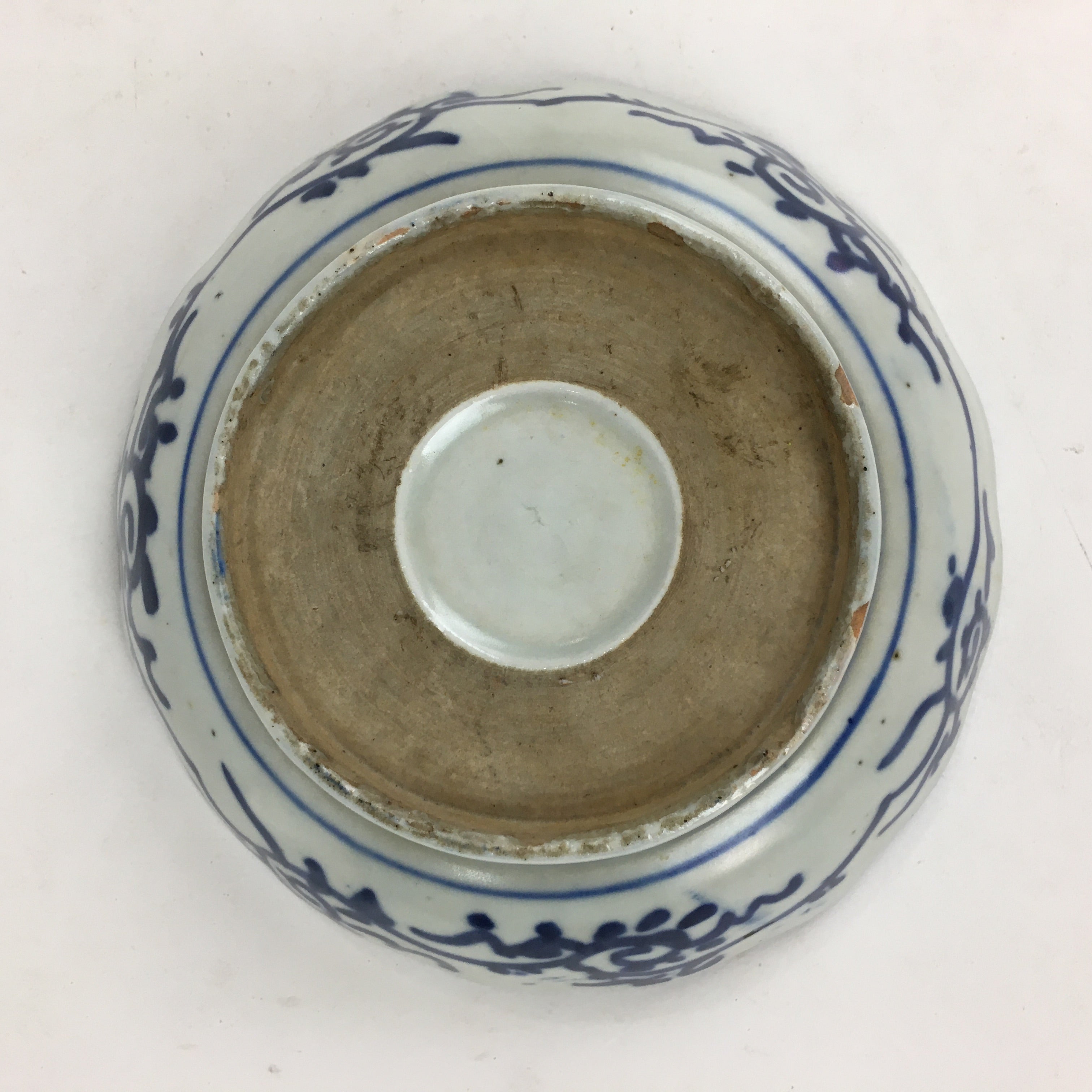 Antique C1900 Japanese Porcelain Deep Plate Sometsuke Blue Flower PY20