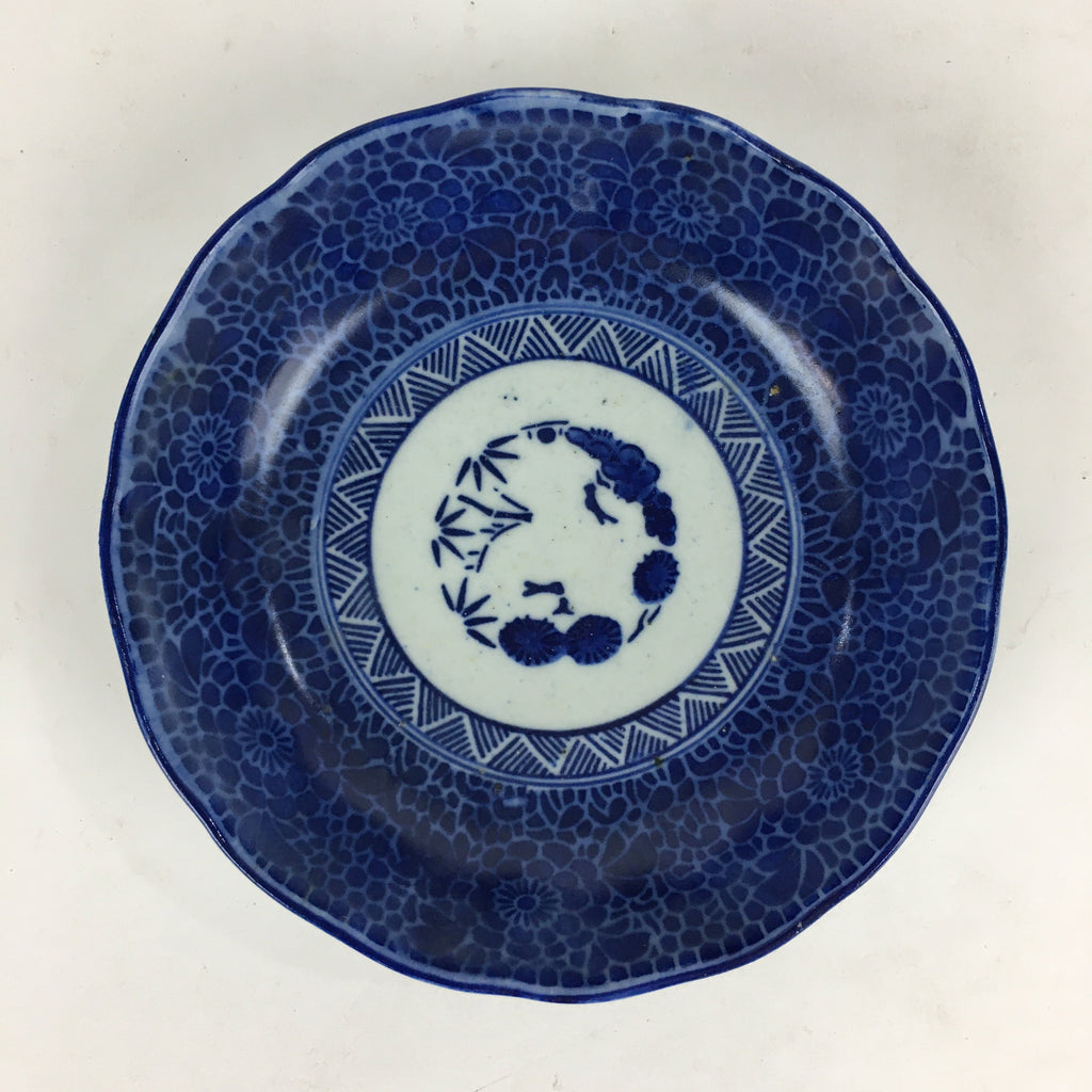 Antique C1900 Japanese Porcelain Deep Plate Sometsuke Blue Flower PY20