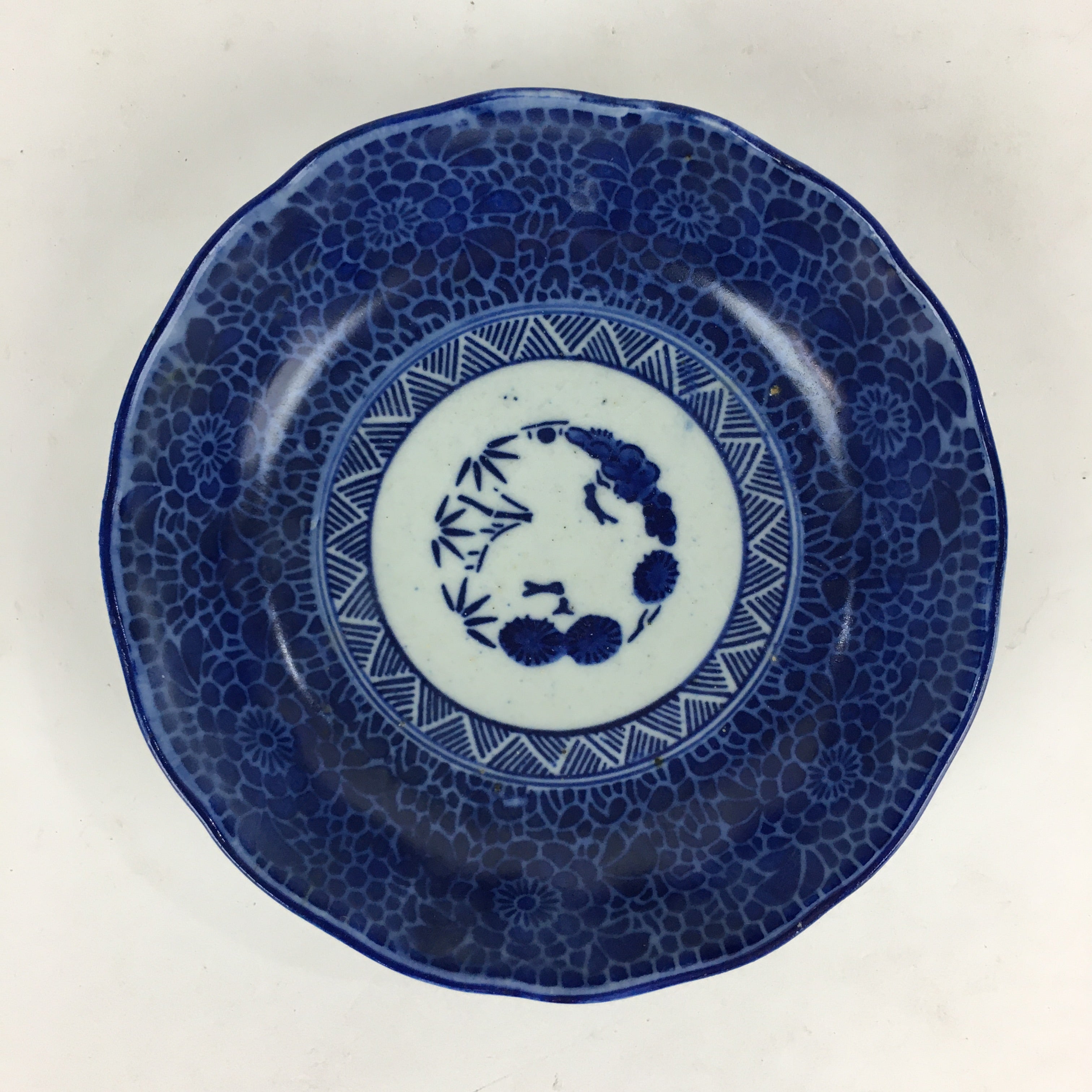 Antique C1900 Japanese Porcelain Deep Plate Sometsuke Blue Flower PY20