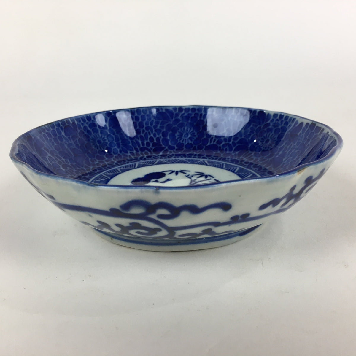 Antique C1900 Japanese Porcelain Deep Plate Sometsuke Blue Flower PY21