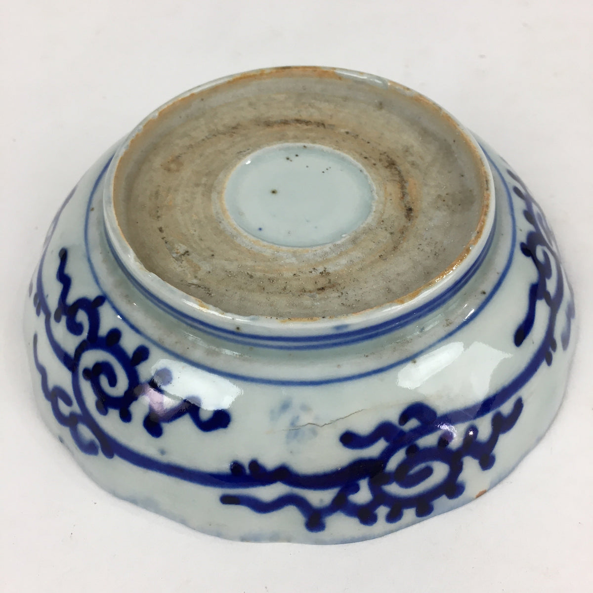 Antique C1900 Japanese Porcelain Deep Plate Sometsuke Blue Flower PY21
