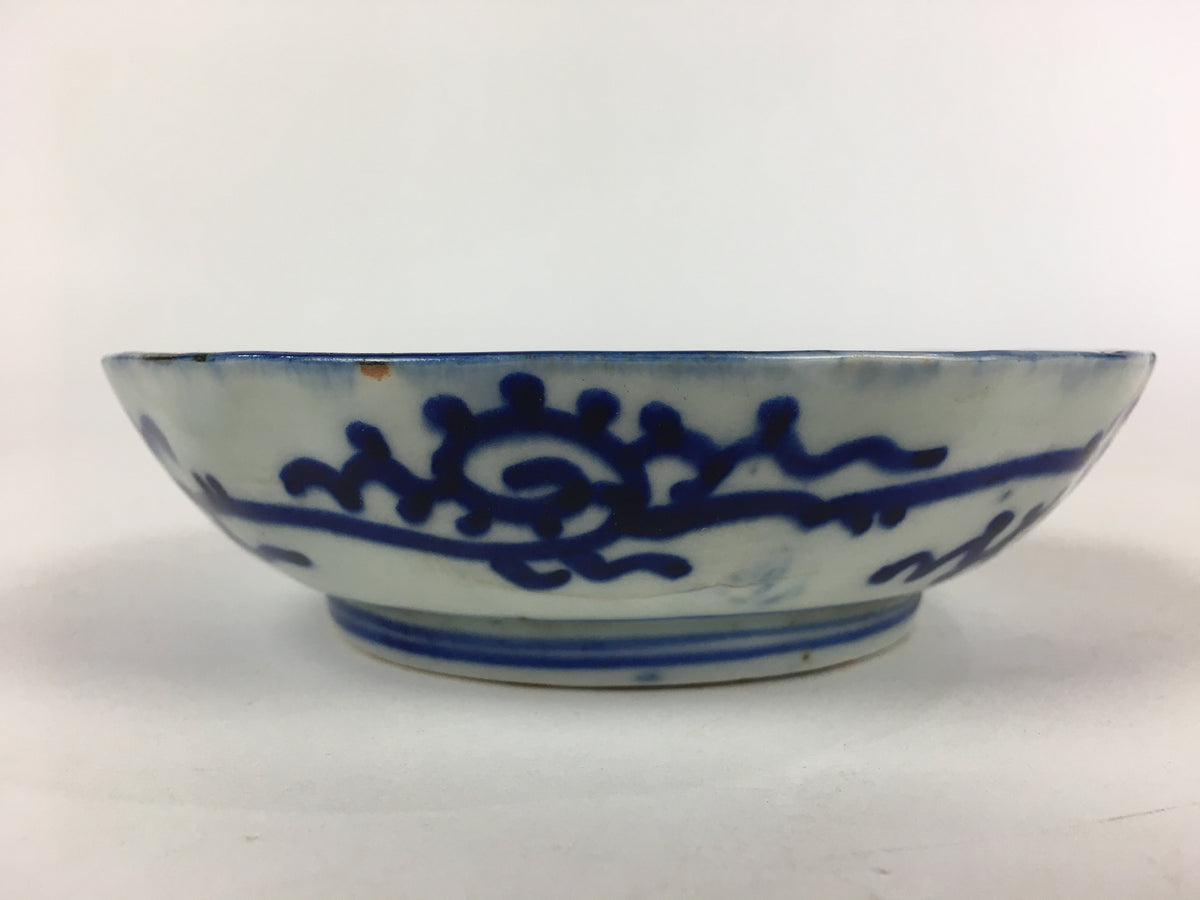Antique C1900 Japanese Porcelain Deep Plate Sometsuke Blue Flower PY21