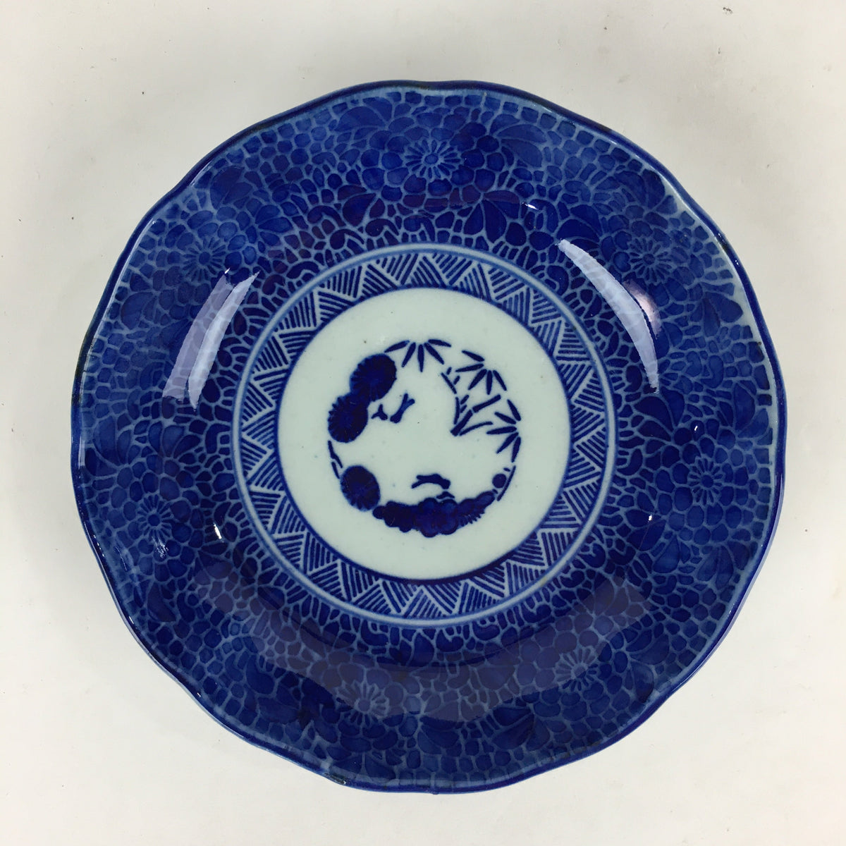 Antique C1900 Japanese Porcelain Deep Plate Sometsuke Blue Flower PY21