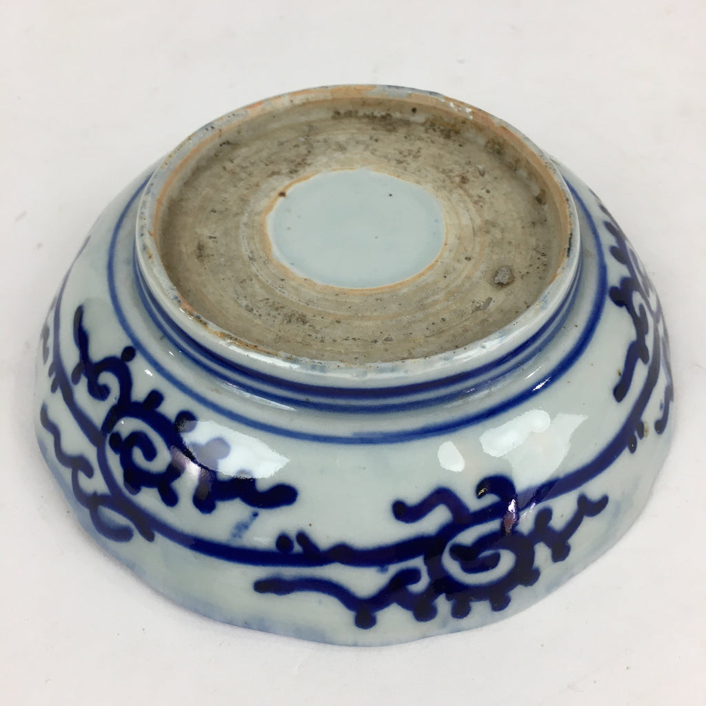 Antique C1900 Japanese Porcelain Deep Plate Sometsuke Blue Flower PY22