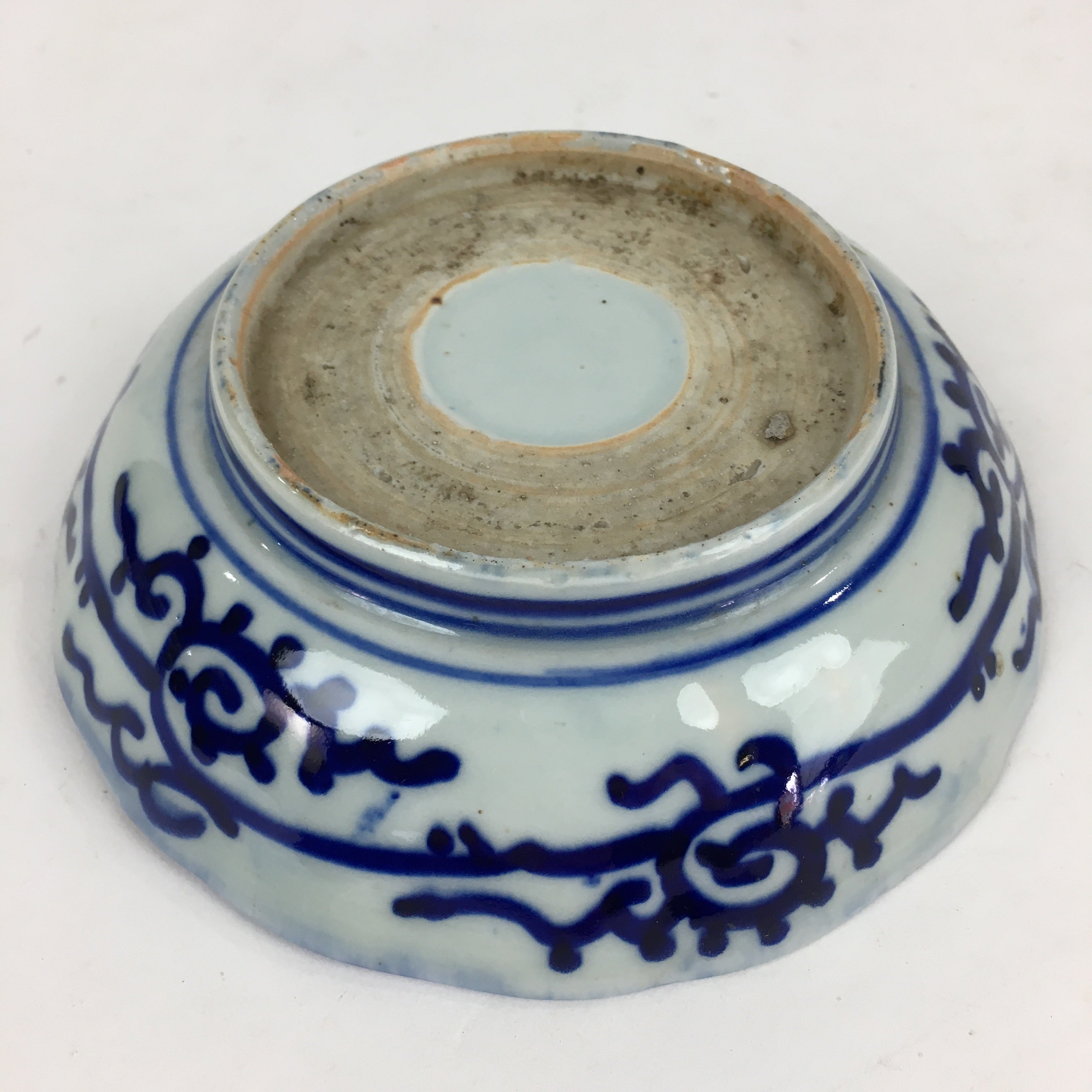 Antique C1900 Japanese Porcelain Deep Plate Sometsuke Blue Flower PY22