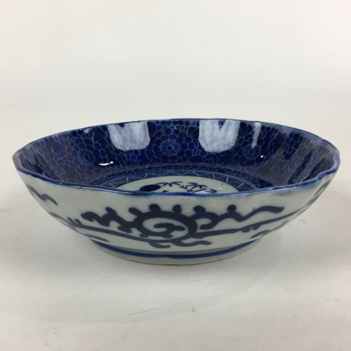 Antique C1900 Japanese Porcelain Deep Plate Sometsuke Blue Flower PY23
