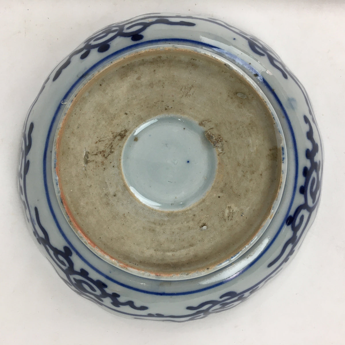 Antique C1900 Japanese Porcelain Deep Plate Sometsuke Blue Flower PY23