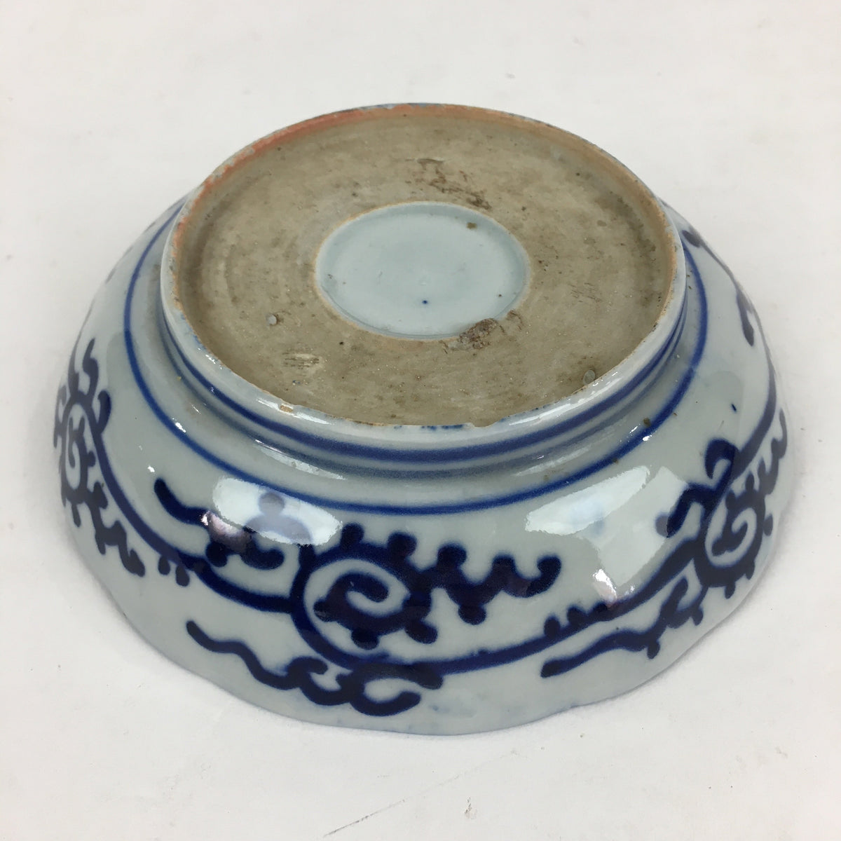 Antique C1900 Japanese Porcelain Deep Plate Sometsuke Blue Flower PY23