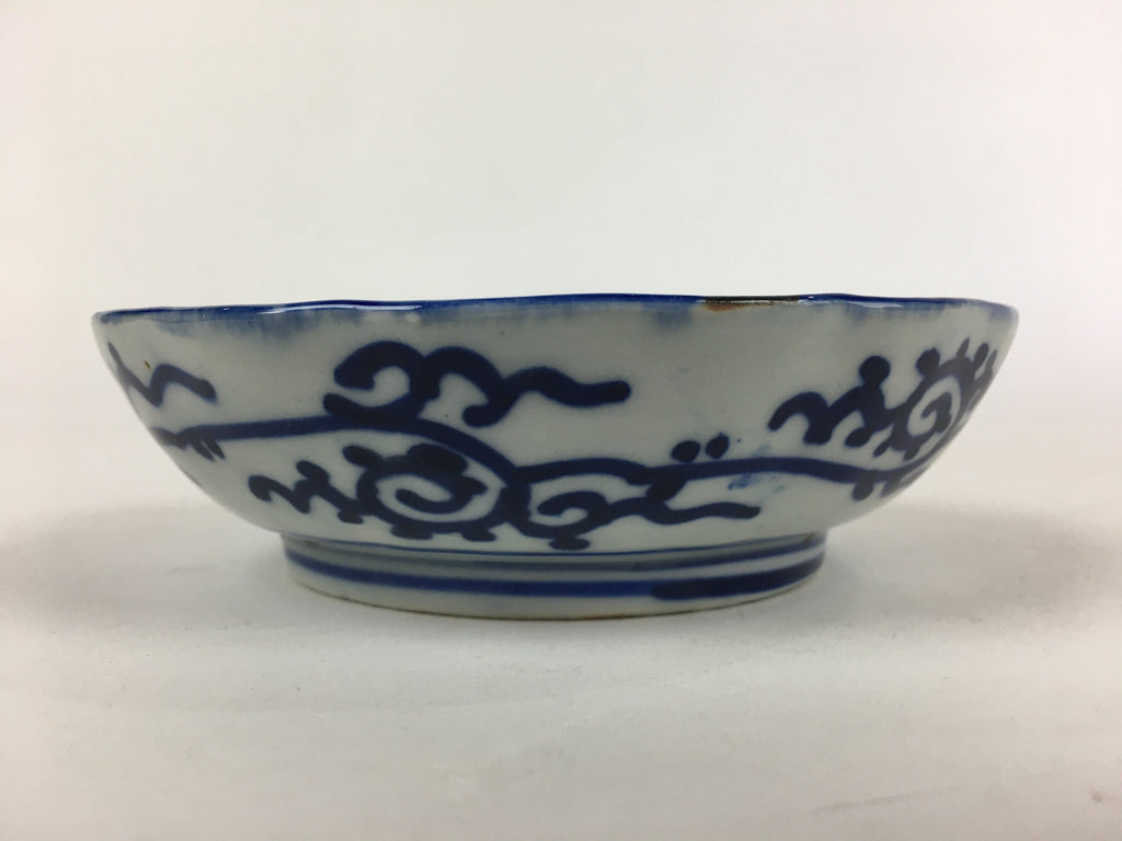 Antique C1900 Japanese Porcelain Deep Plate Sometsuke Blue Flower PY23