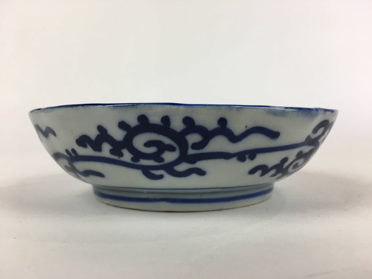Antique C1900 Japanese Porcelain Deep Plate Sometsuke Blue Flower PY23