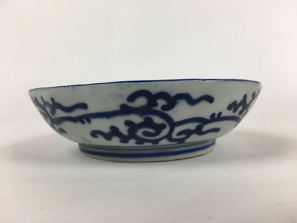 Antique C1900 Japanese Porcelain Deep Plate Sometsuke Blue Flower PY23