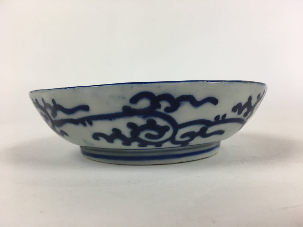 Antique C1900 Japanese Porcelain Deep Plate Sometsuke Blue Flower PY23