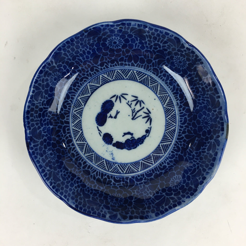 Antique C1900 Japanese Porcelain Deep Plate Sometsuke Blue Flower PY23