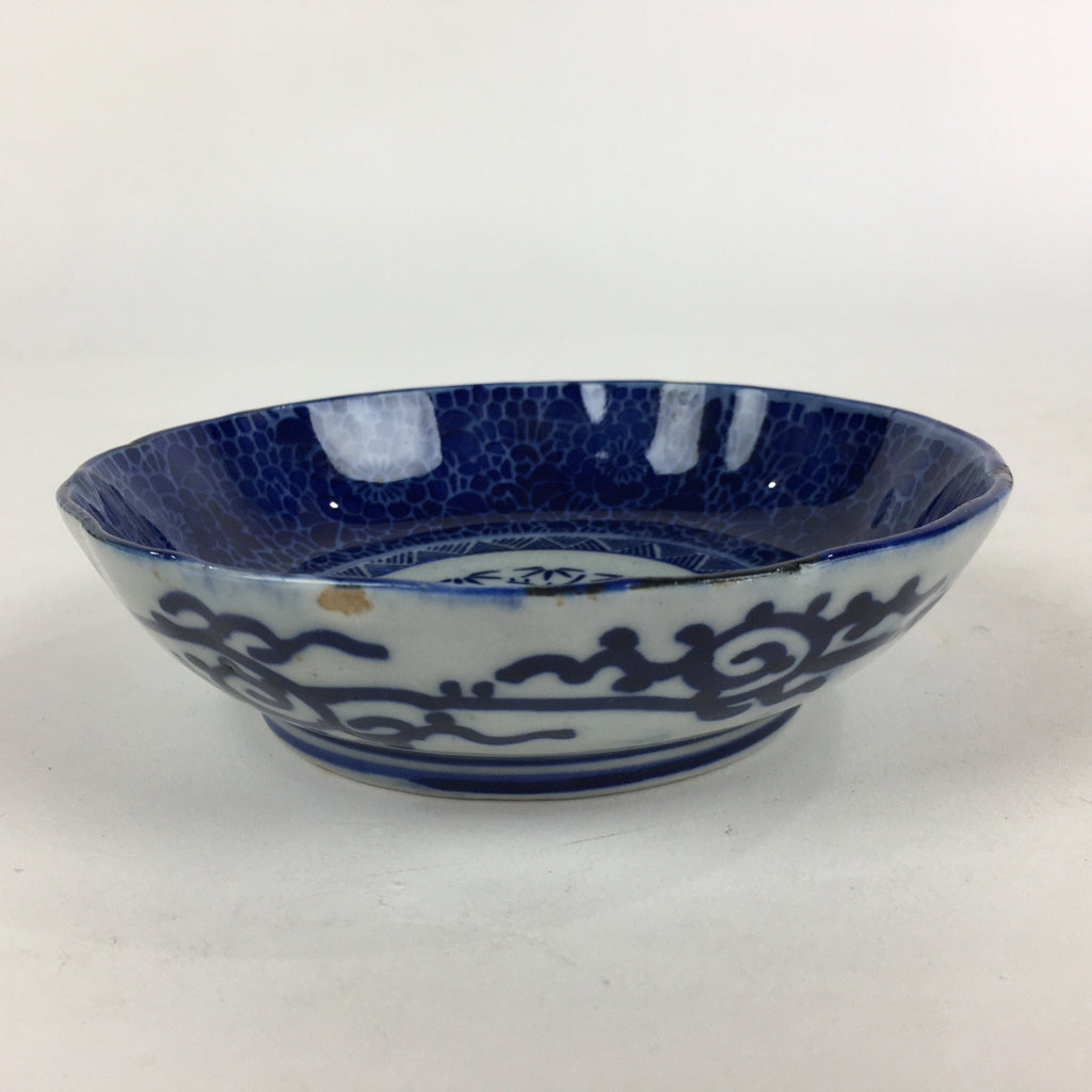 Antique C1900 Japanese Porcelain Deep Plate Sometsuke Blue Flower PY24