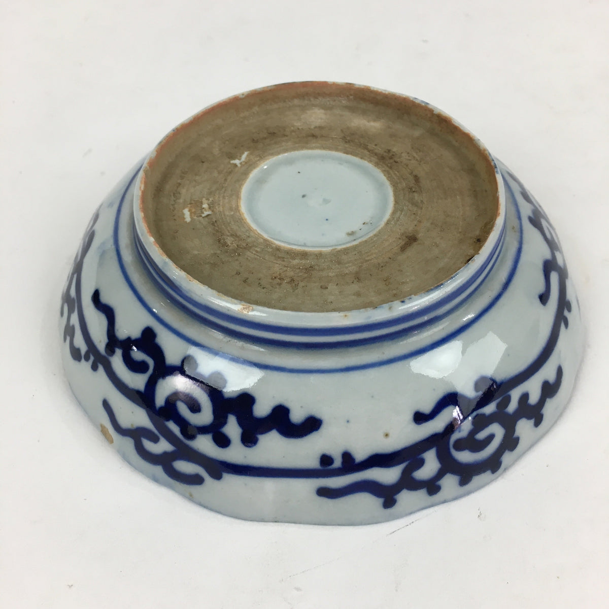 Antique C1900 Japanese Porcelain Deep Plate Sometsuke Blue Flower PY24