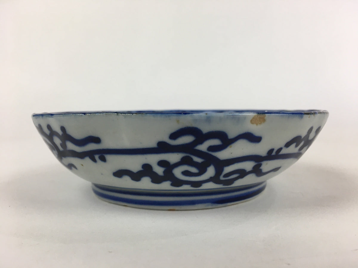 Antique C1900 Japanese Porcelain Deep Plate Sometsuke Blue Flower PY24
