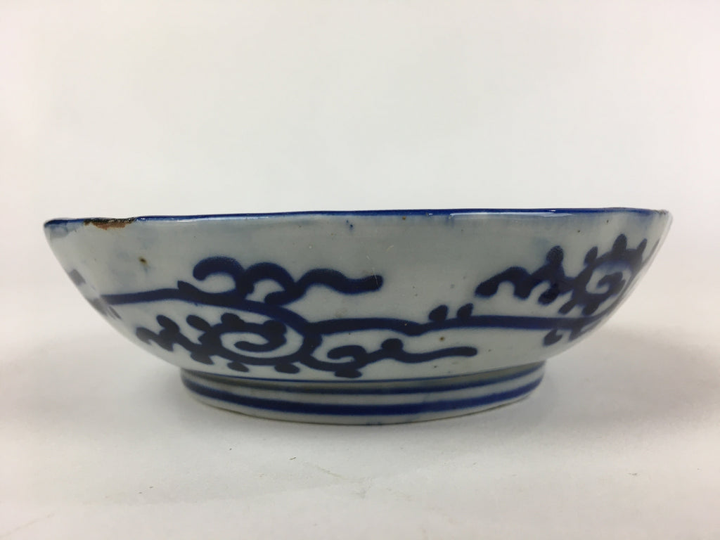 Antique C1900 Japanese Porcelain Deep Plate Sometsuke Blue Flower PY24