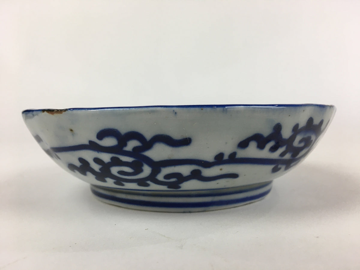 Antique C1900 Japanese Porcelain Deep Plate Sometsuke Blue Flower PY24