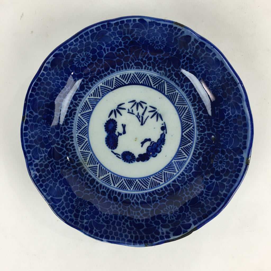 Antique C1900 Japanese Porcelain Deep Plate Sometsuke Blue Flower PY24