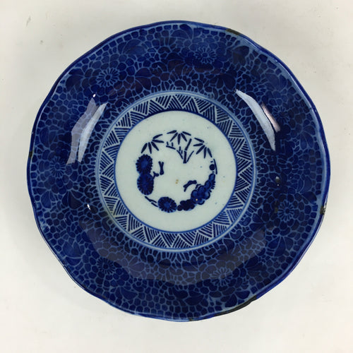 Antique C1900 Japanese Porcelain Deep Plate Sometsuke Blue Flower PY24
