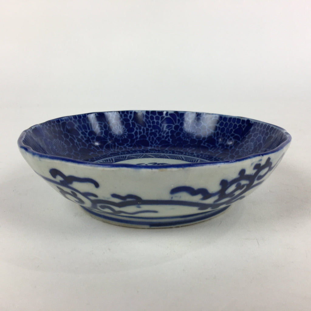 Antique C1900 Japanese Porcelain Deep Plate Sometsuke Blue Flower PY25