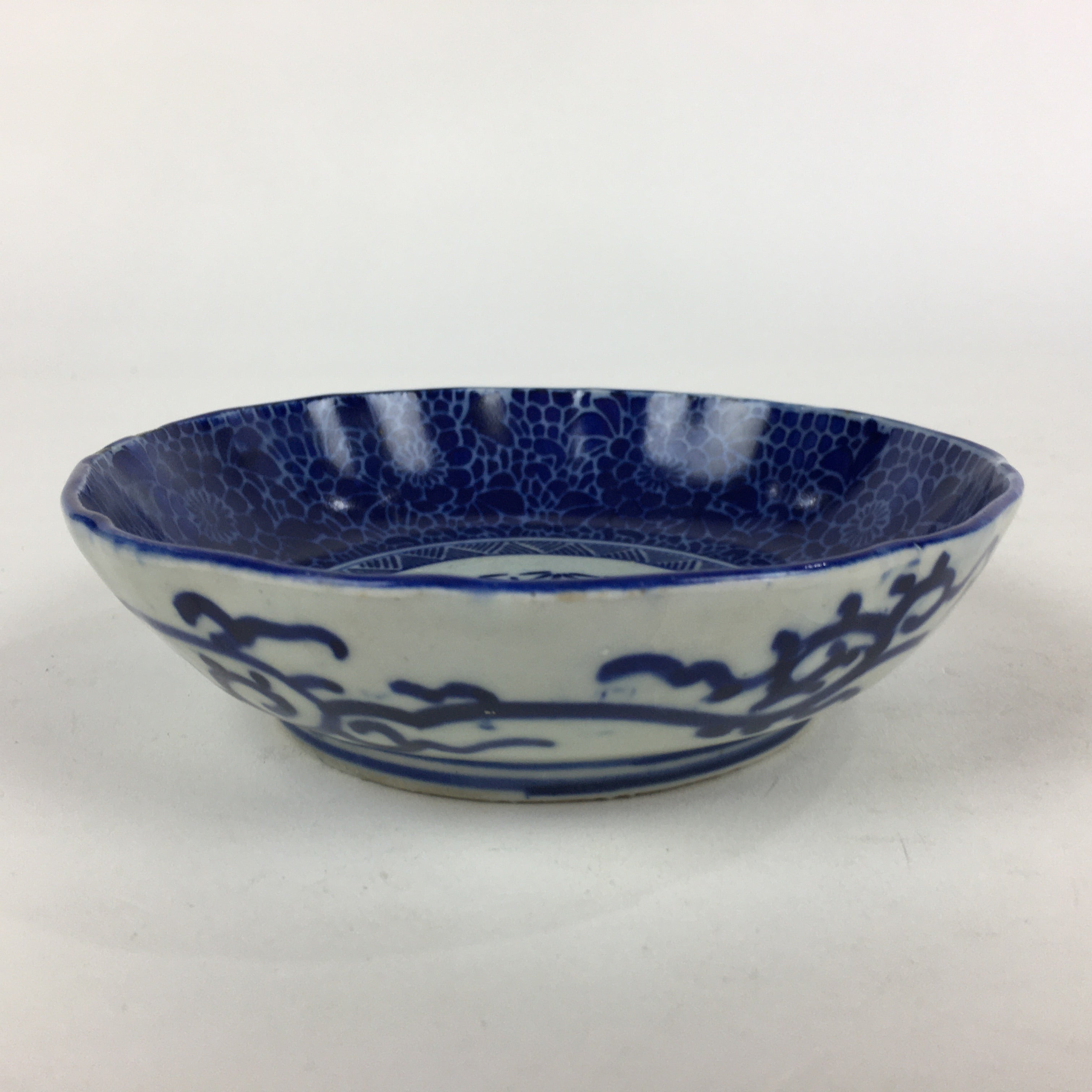 Antique C1900 Japanese Porcelain Deep Plate Sometsuke Blue Flower PY25