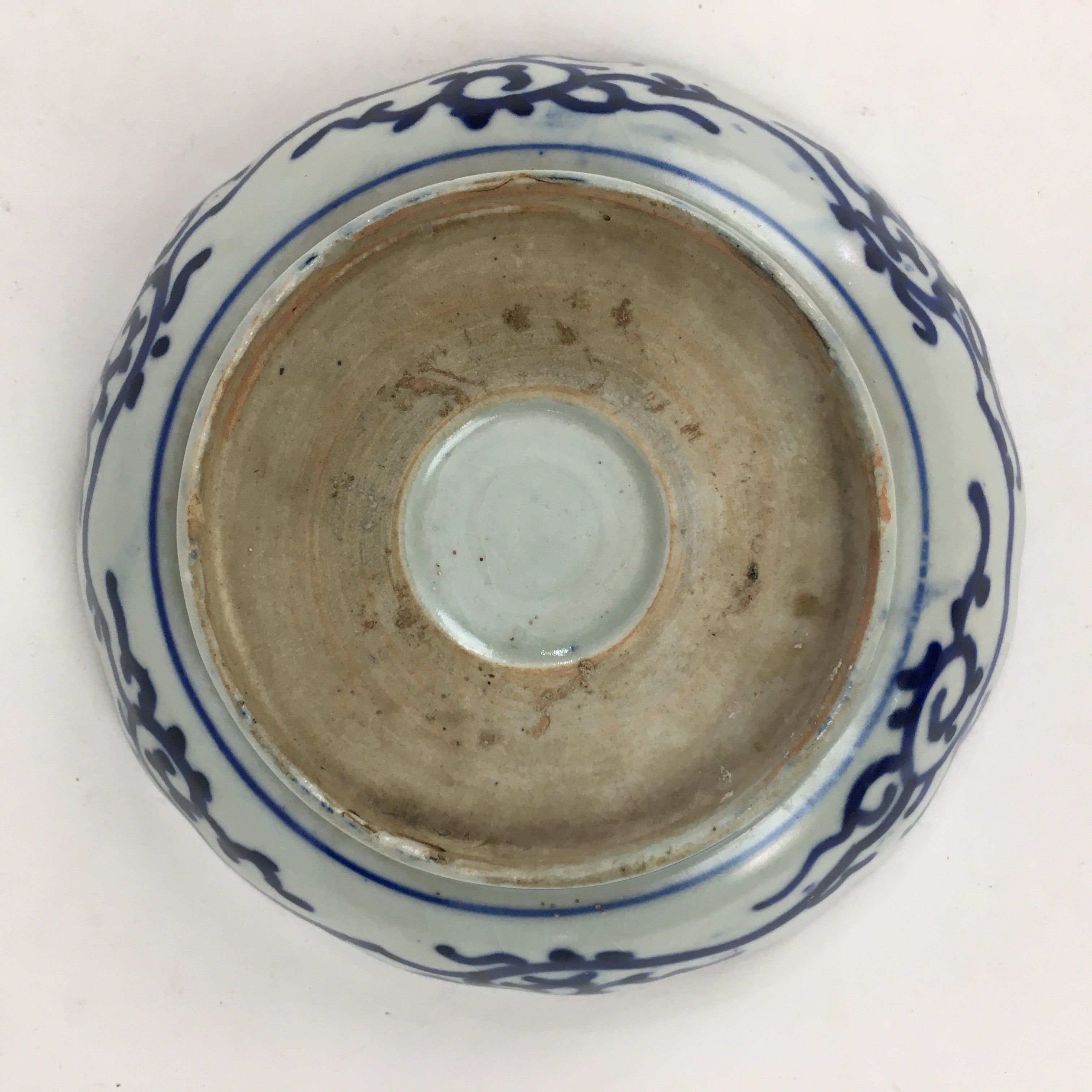 Antique C1900 Japanese Porcelain Deep Plate Sometsuke Blue Flower PY25
