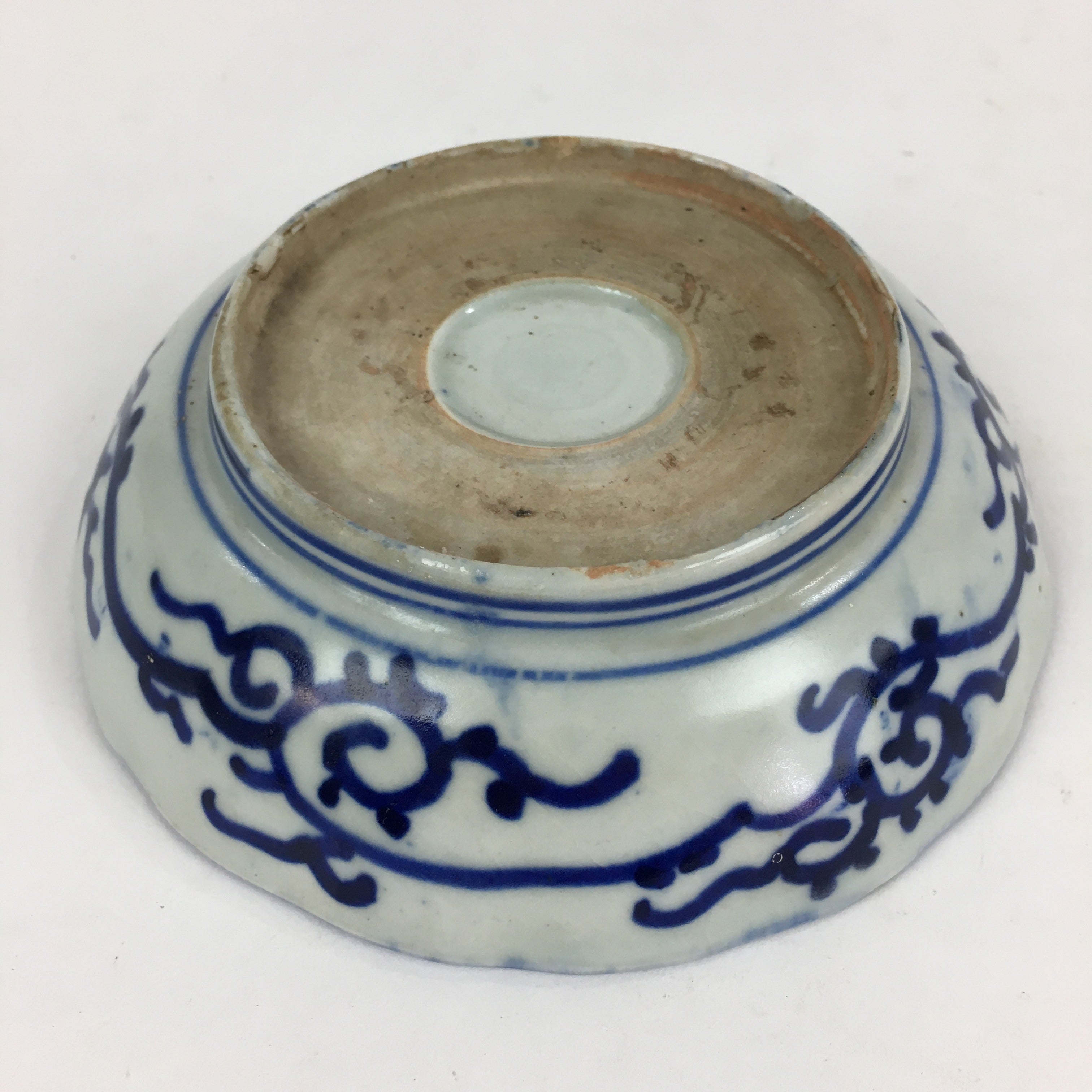Antique C1900 Japanese Porcelain Deep Plate Sometsuke Blue Flower PY25