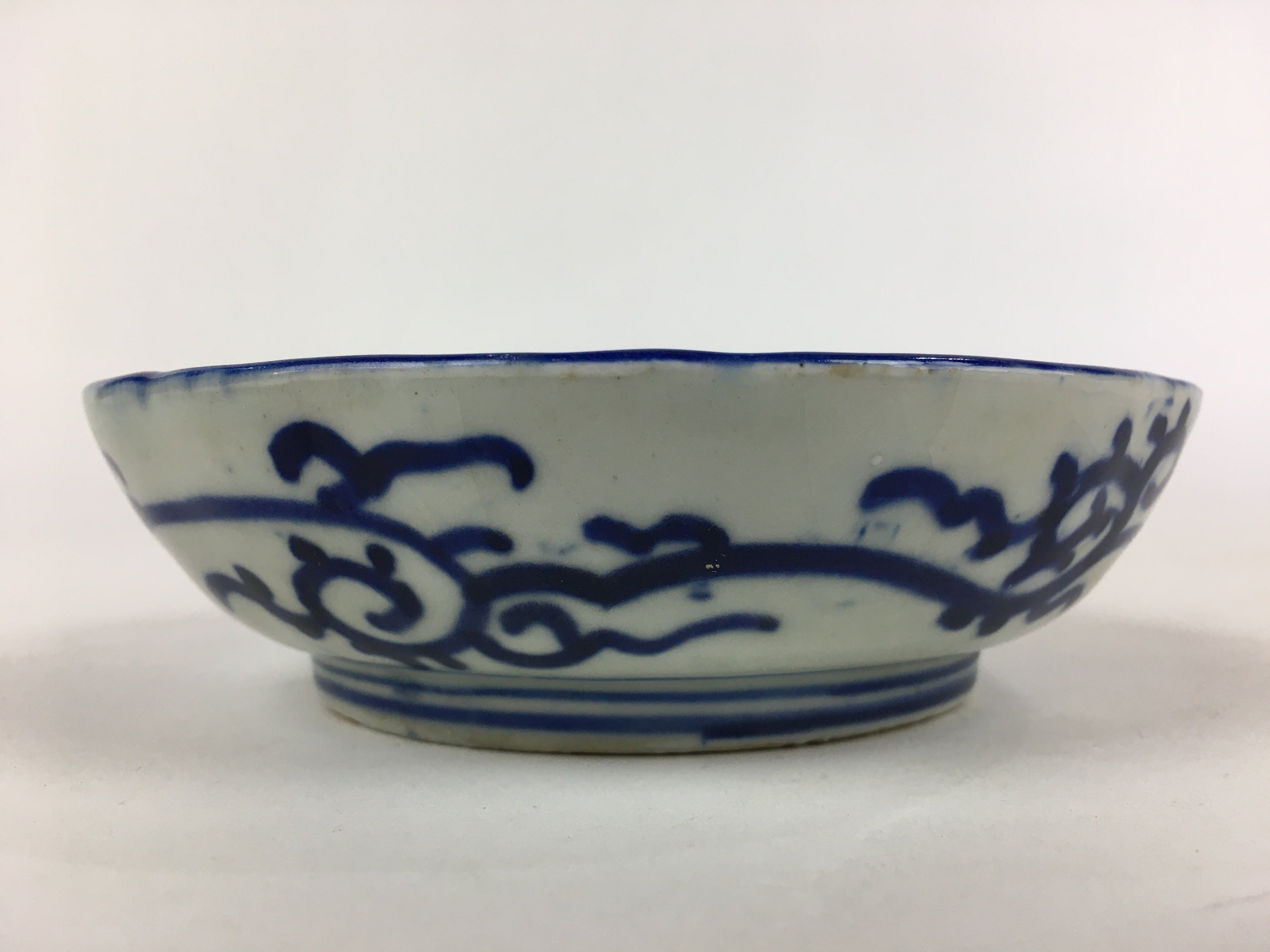 Antique C1900 Japanese Porcelain Deep Plate Sometsuke Blue Flower PY25