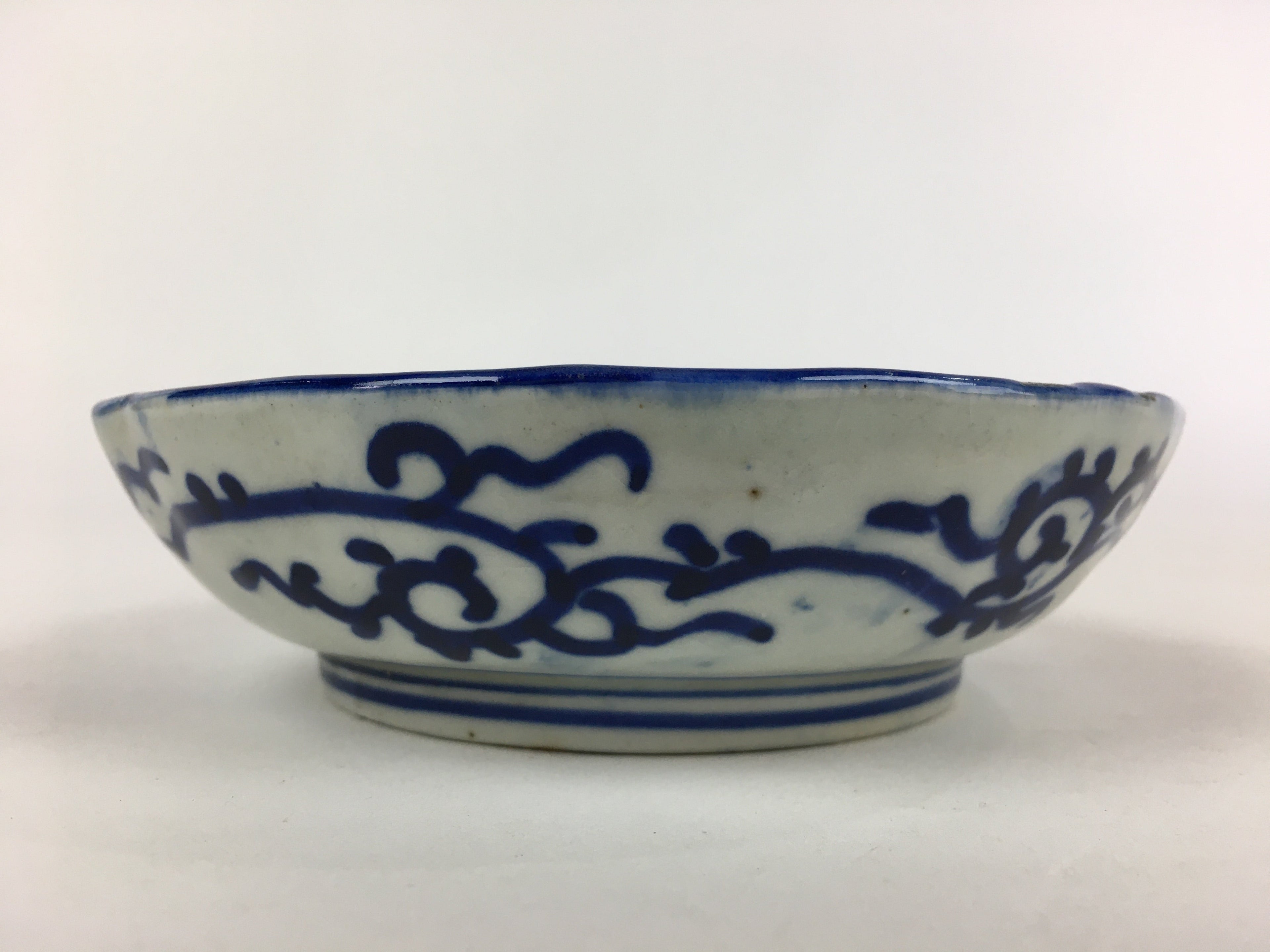 Antique C1900 Japanese Porcelain Deep Plate Sometsuke Blue Flower PY25