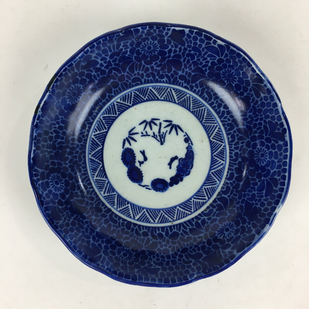 Antique C1900 Japanese Porcelain Deep Plate Sometsuke Blue Flower PY25