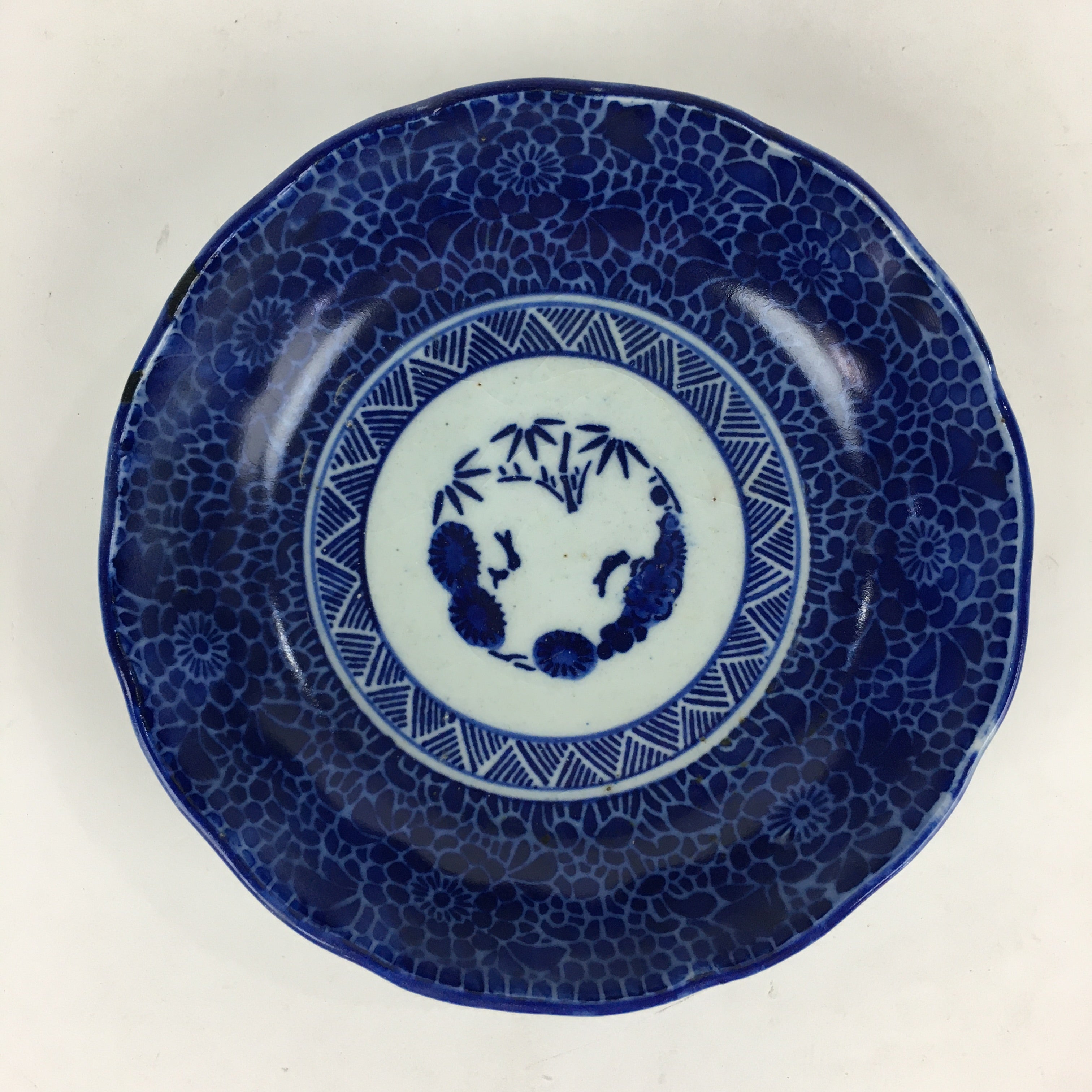 Antique C1900 Japanese Porcelain Deep Plate Sometsuke Blue Flower PY25
