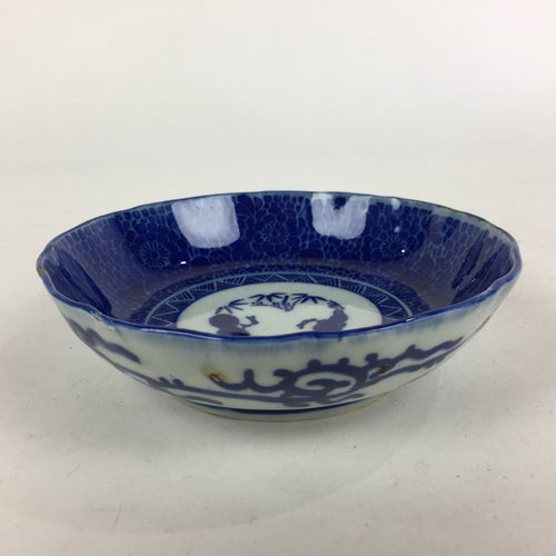 Antique C1900 Japanese Porcelain Deep Plate Sometsuke Blue Flower PY5