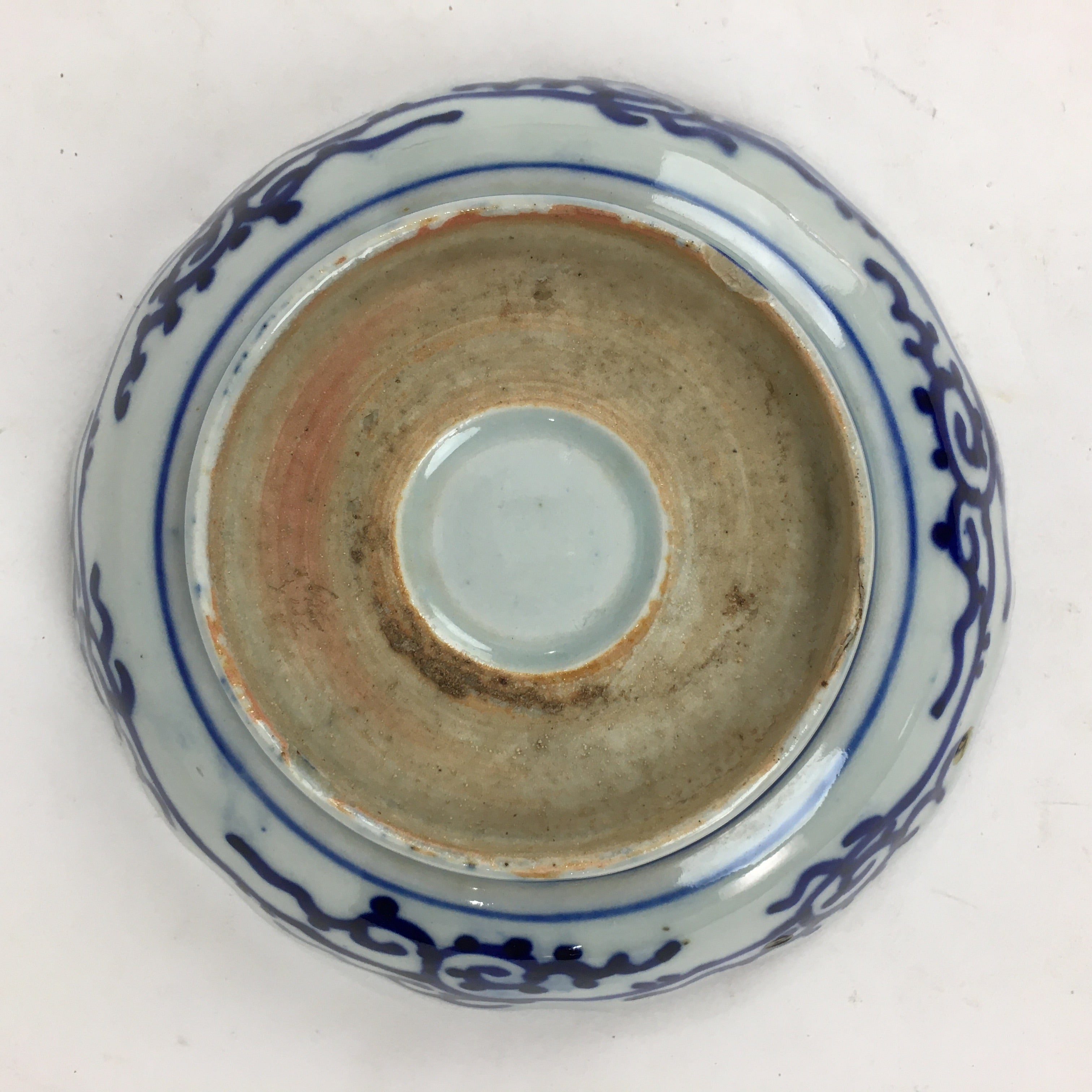 Antique C1900 Japanese Porcelain Deep Plate Sometsuke Blue Flower PY5