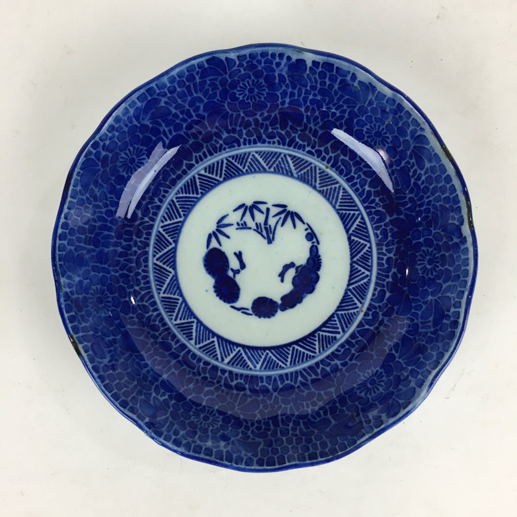 Antique C1900 Japanese Porcelain Deep Plate Sometsuke Blue Flower PY5