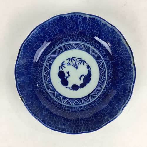 Antique C1900 Japanese Porcelain Deep Plate Sometsuke Blue Flower PY5