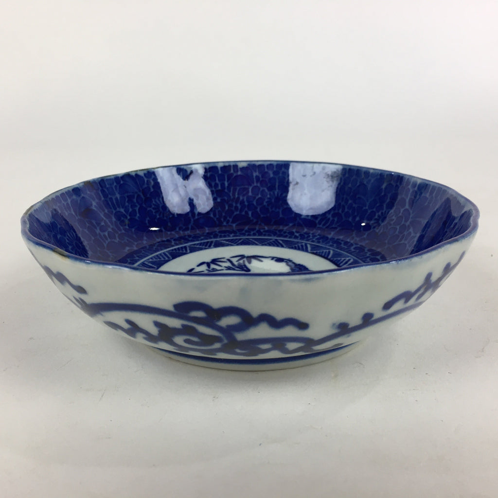 Antique C1900 Japanese Porcelain Deep Plate Sometsuke Blue Flower PY6