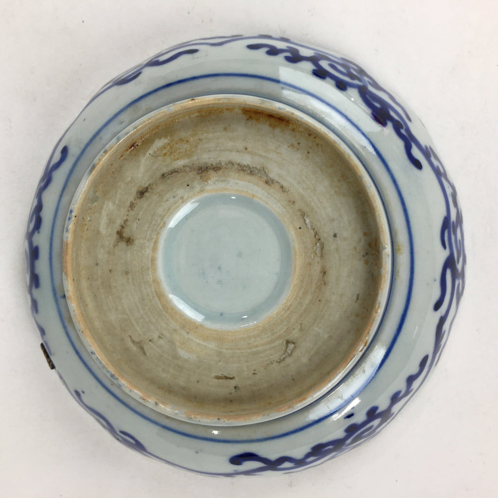 Antique C1900 Japanese Porcelain Deep Plate Sometsuke Blue Flower PY6