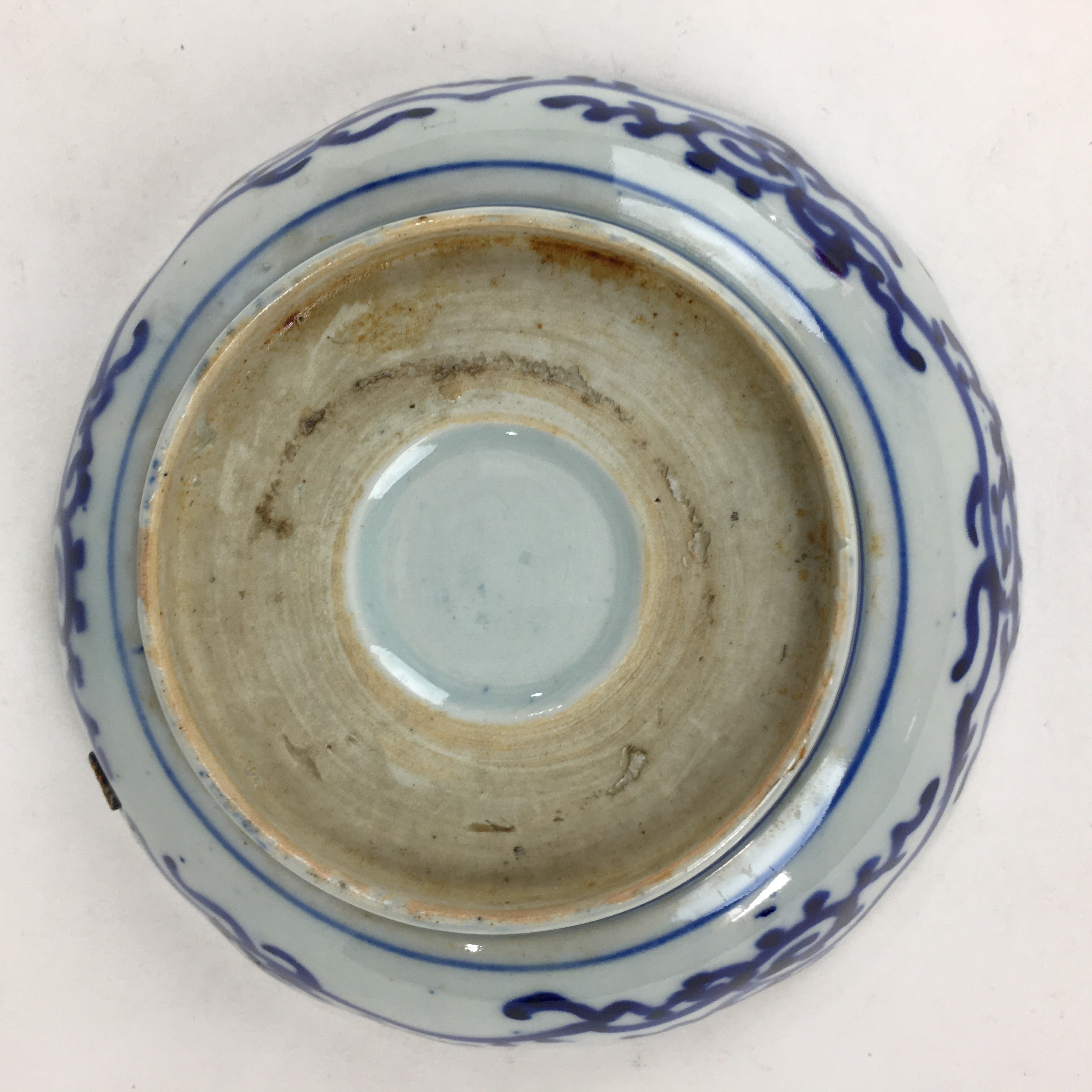 Antique C1900 Japanese Porcelain Deep Plate Sometsuke Blue Flower PY6