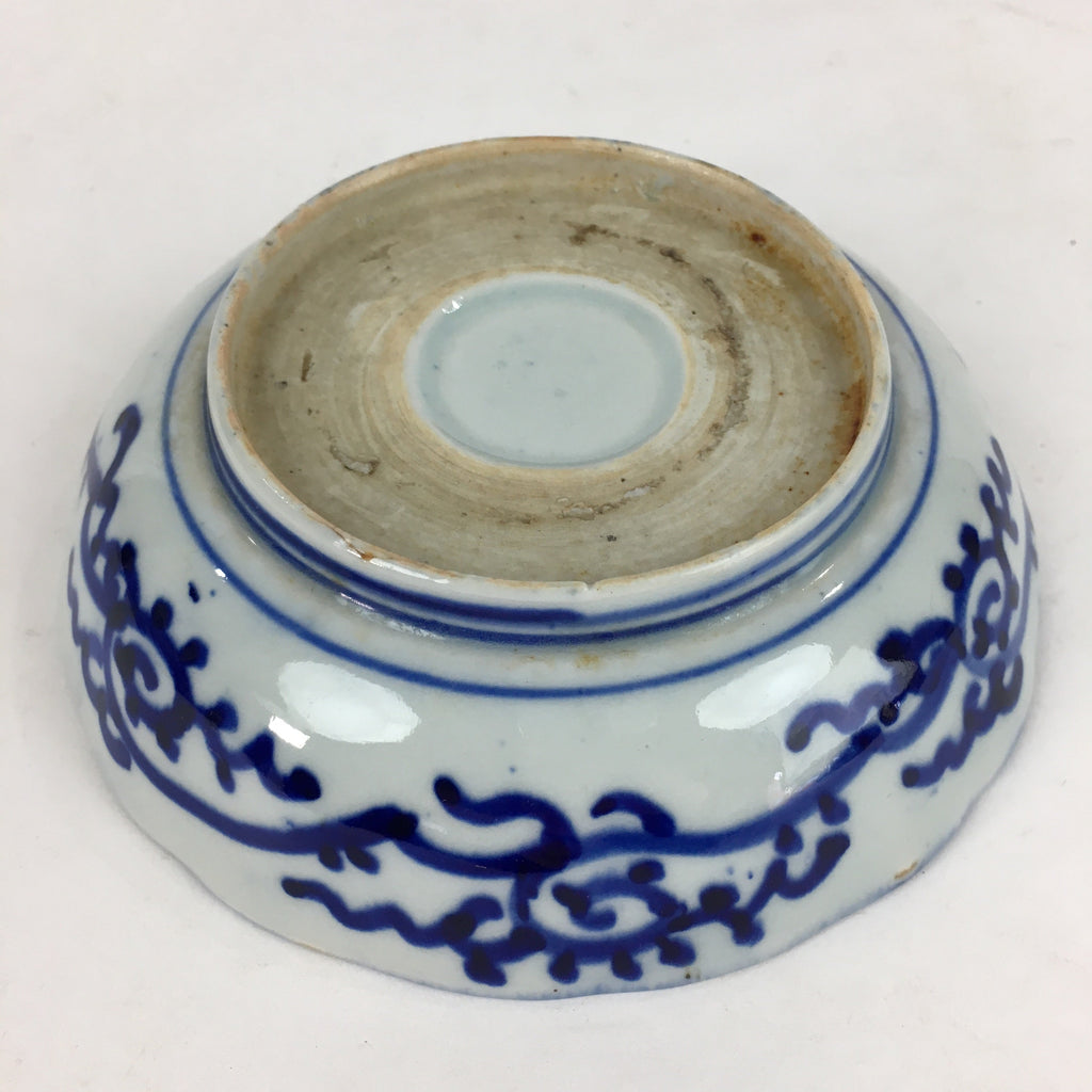 Antique C1900 Japanese Porcelain Deep Plate Sometsuke Blue Flower PY6