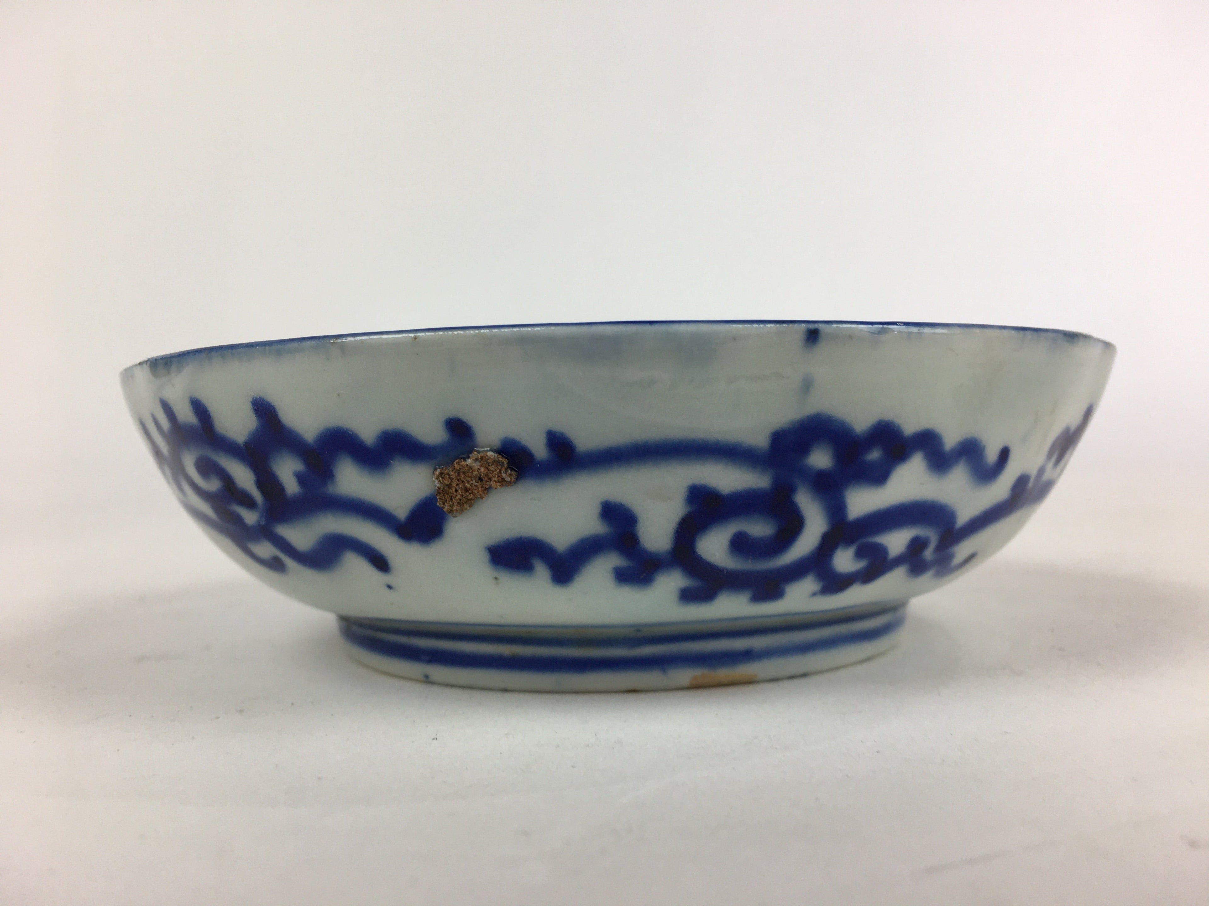 Antique C1900 Japanese Porcelain Deep Plate Sometsuke Blue Flower PY6