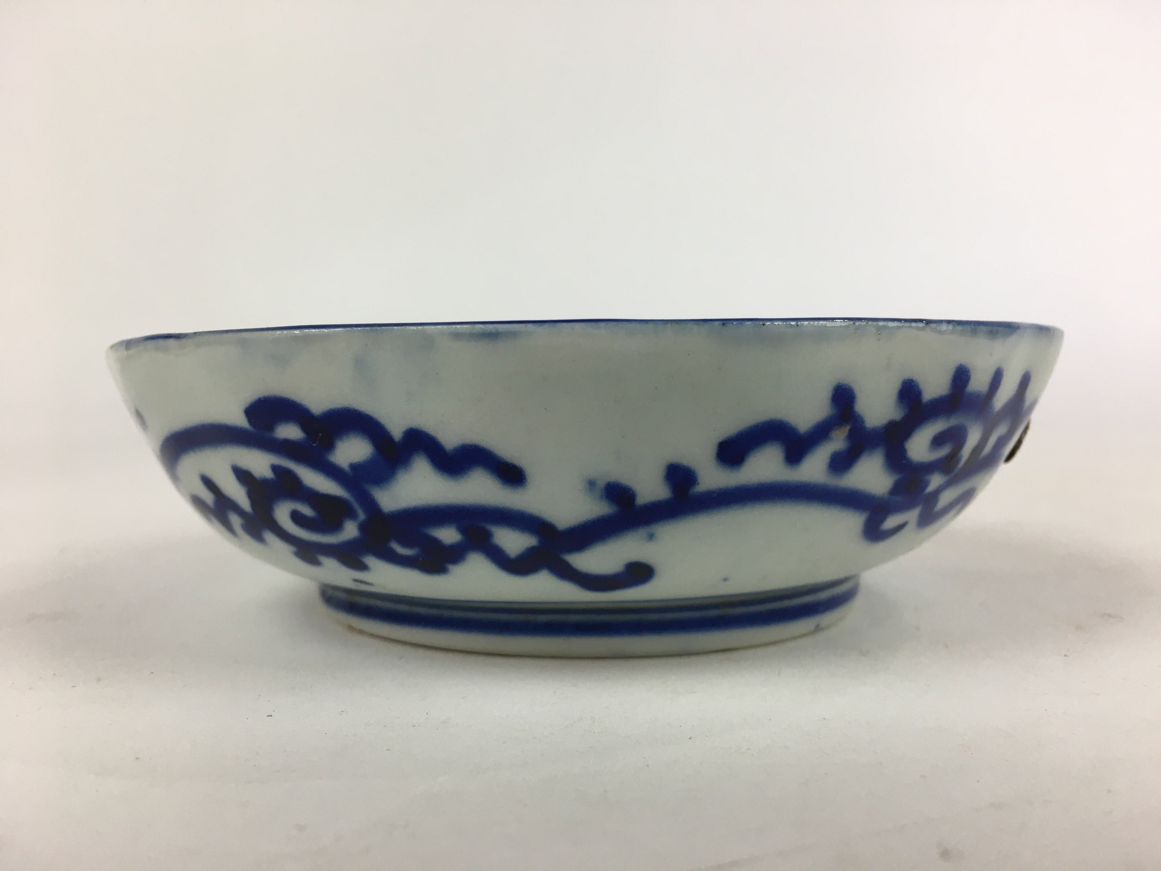 Antique C1900 Japanese Porcelain Deep Plate Sometsuke Blue Flower PY6