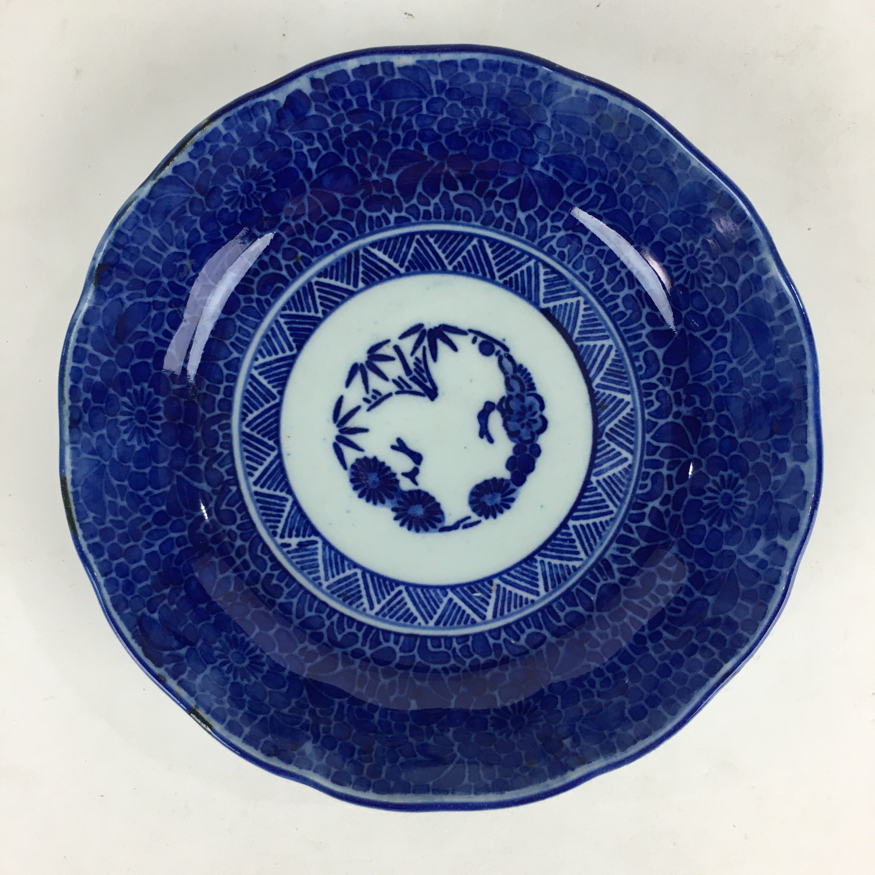Antique C1900 Japanese Porcelain Deep Plate Sometsuke Blue Flower PY6