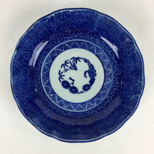 Antique C1900 Japanese Porcelain Deep Plate Sometsuke Blue Flower PY6