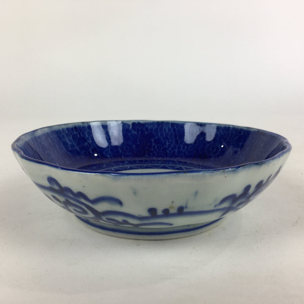 Antique C1900 Japanese Porcelain Deep Plate Sometsuke Blue Flower PY7