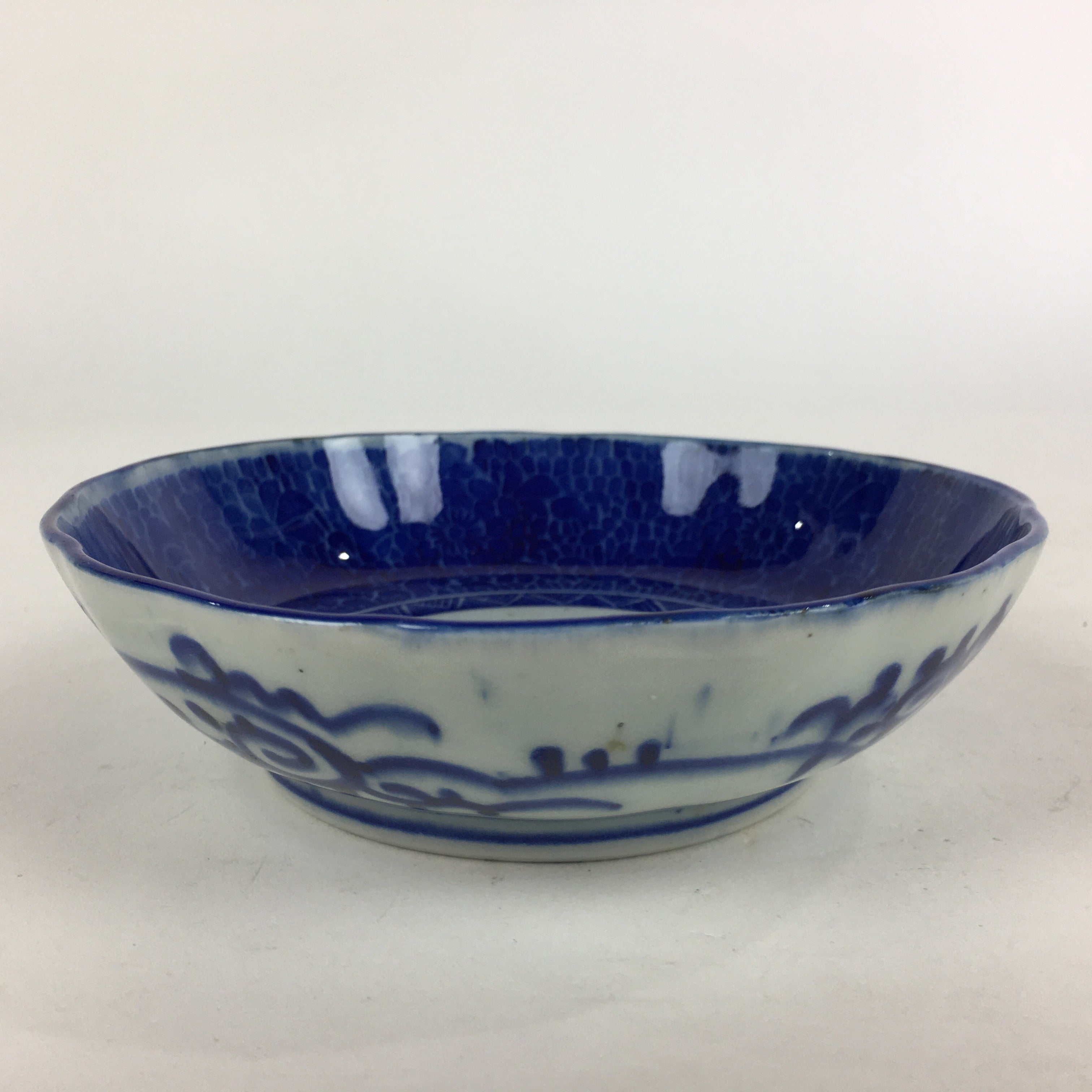 Antique C1900 Japanese Porcelain Deep Plate Sometsuke Blue Flower PY7